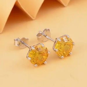 Lustro Stella Finest Yellow CZ Stud Earrings in Platinum over Sterling Silver